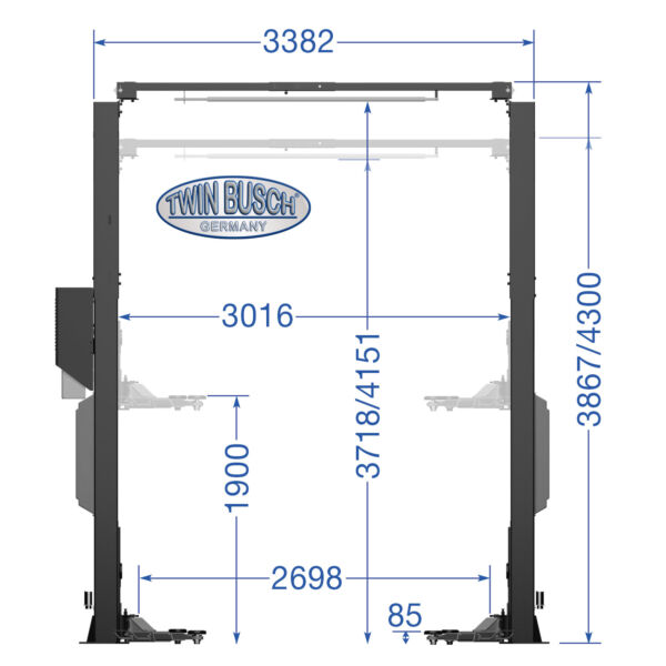 TW242CEB4.3-400-G: 2 Säulen Hebebühne 4.2 t - barrierefrei - Comfort-Line - Grey-Line – Bild 8