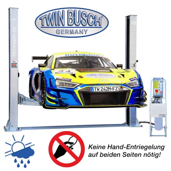 TW242M-230-FZ: 2 Säulen Hebebühne 4.2 t - vollverzinkt - halbautomatische Entriegelung