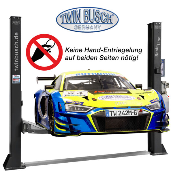 TW242M-230-G: 2 Säulen Hebebühne 4.2 t - BASIC LINE - halbautomatische Entriegelung - GREY-Line